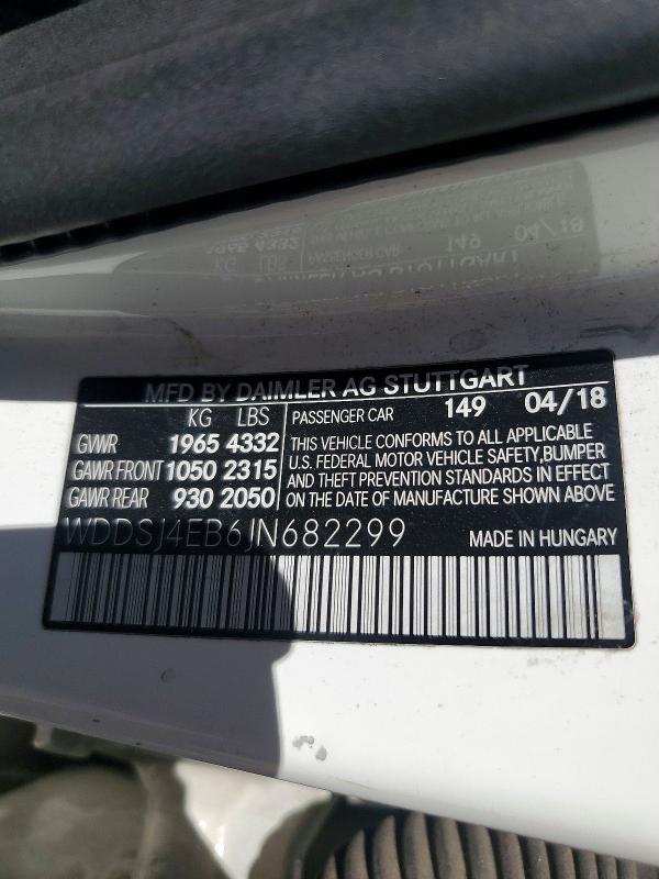 Aukcja sprzedaży 2018 Mercedes-benz Cla, vin: WDDSJ4EB6JN682299, numer aukcji: 56703646