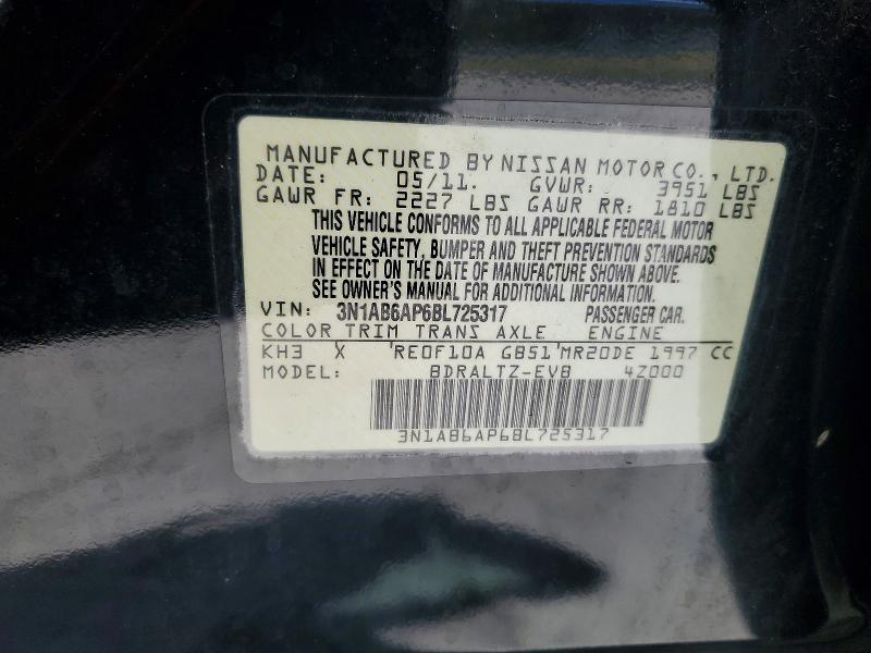 Aukcja sprzedaży 2011 Nissan Sentra, vin: 3N1AB6AP6BL725317, numer aukcji: 55764656
