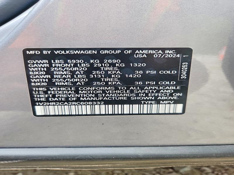 Aukcja sprzedaży 2024 Volkswagen Atlas, vin: 1V2HR2CA2RC608332, numer aukcji: 57921096