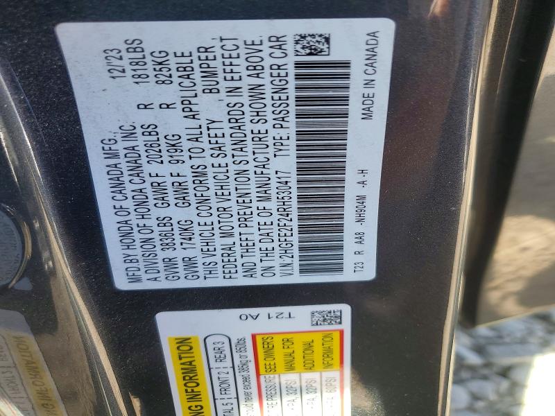 57965776 :رقم المزاد ، 2HGFE2F24RH530417 vin ، 2024 Honda Civic مزاد بيع