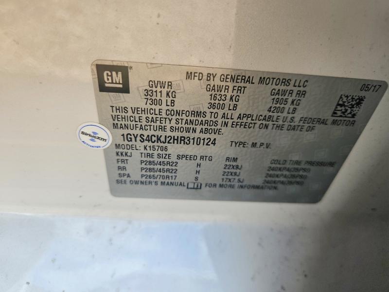 Aukcja sprzedaży 2017 Cadillac Escalade, vin: 1GYS4CKJ2HR310124, numer aukcji: 55535806