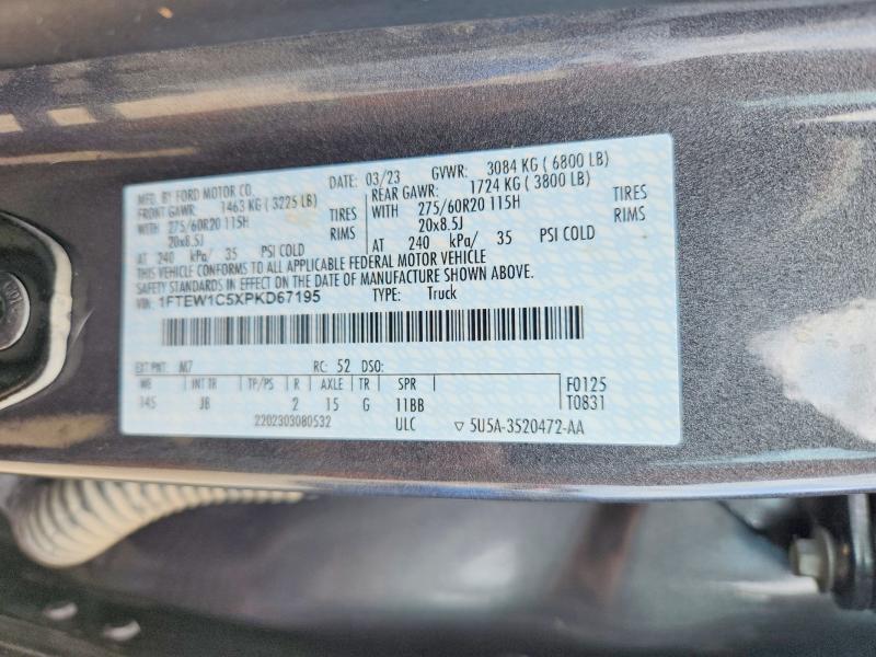 58763286 :رقم المزاد ، 1FTEW1C5XPKD67195 vin ، 2023 Ford F150 مزاد بيع