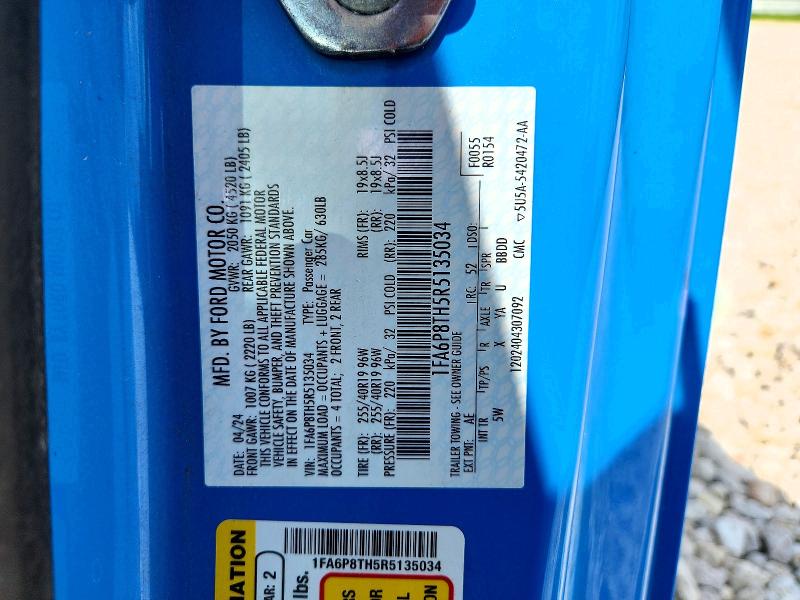 2024 Ford Mustang მანქანა იყიდება აუქციონზე, vin: 1FA6P8TH5R5135034, აუქციონის ნომერი: 58476716