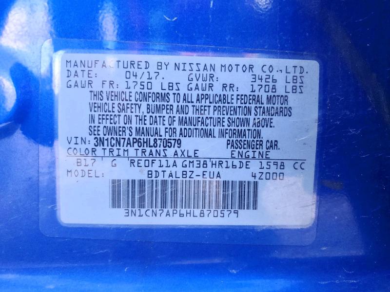 57317836 :رقم المزاد ، 3N1CN7AP6HL870579 vin ، 2017 Nissan Versa مزاد بيع