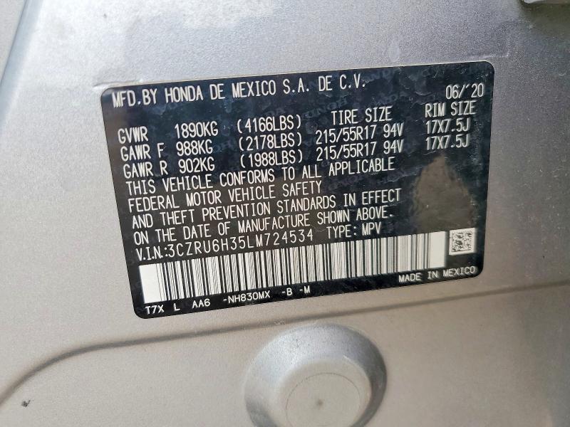 Aukcja sprzedaży 2020 Honda Hr-v Lx, vin: 3CZRU6H35LM724534, numer aukcji: 57330406