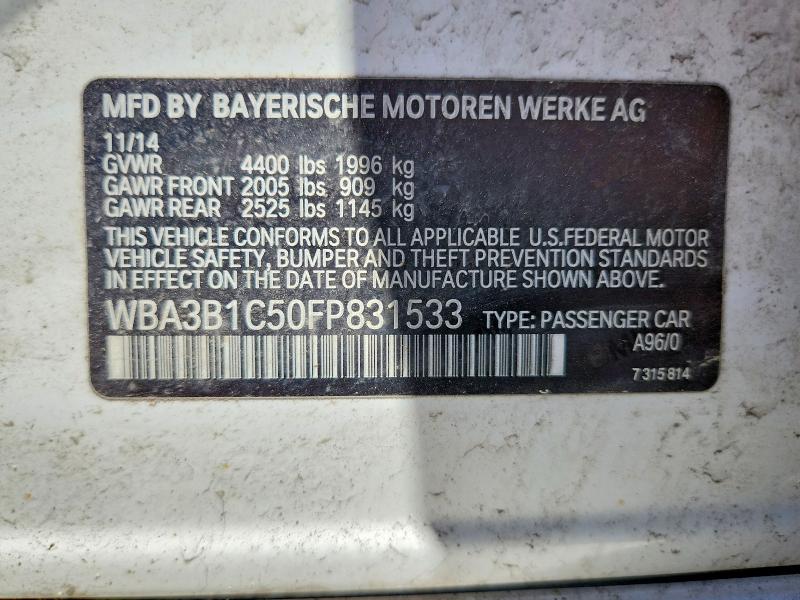 2015 Bmw 320 მანქანა იყიდება აუქციონზე, vin: WBA3B1C50FP831533, აუქციონის ნომერი: 56481696