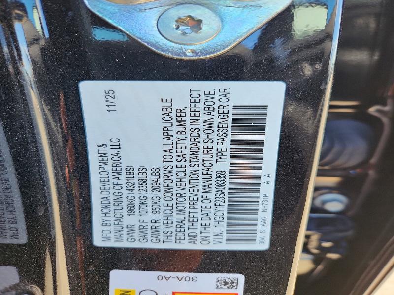 Aukcja sprzedaży 2025 Honda Accord, vin: 1HGCY1F23SA083359, numer aukcji: 56784826
