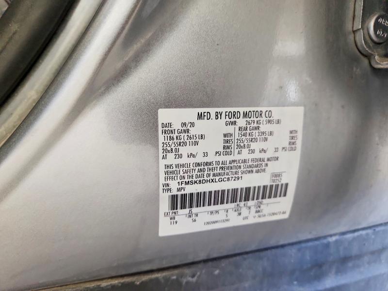 2020 Ford Explorer მანქანა იყიდება აუქციონზე, vin: 1FMSK8DHXLGC87291, აუქციონის ნომერი: 57928896