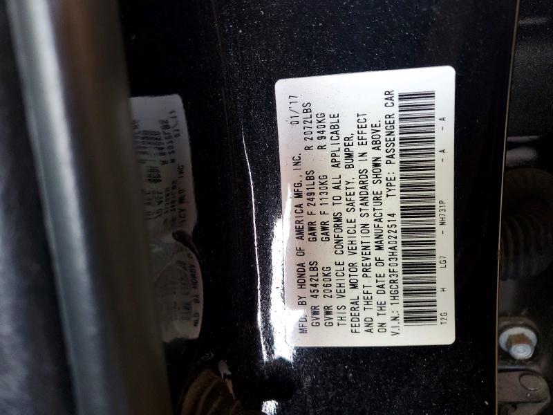Продажа на аукционе авто 2017 Honda Accord, vin: 1HGCR3F03HA022514, номер лота: 55712876