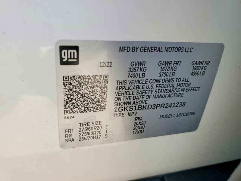 54545356 :رقم المزاد ، 1GKS1BKD3PR241238 vin ، 2023 Gmc Yukon مزاد بيع