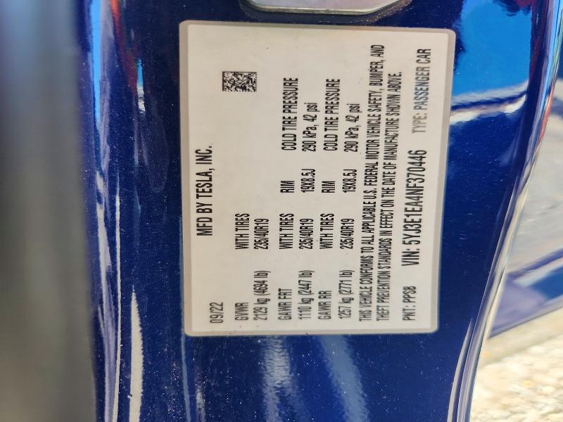 Продажа на аукционе авто 2022 Tesla Model 3, vin: 5YJ3E1EA4NF370446, номер лота: 56135636