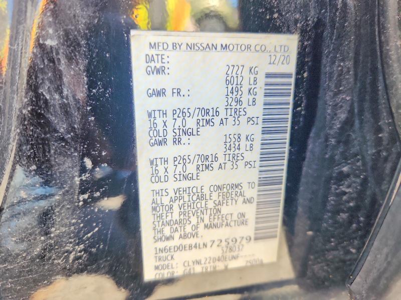 57614796 :رقم المزاد ، 1N6ED0EB4LN725979 vin ، 2020 Nissan Frontier مزاد بيع