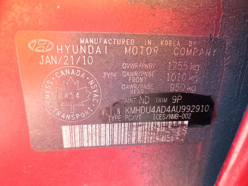 2010 Hyundai Elantra მანქანა იყიდება აუქციონზე, vin: KMHDU4AD4AU992910, აუქციონის ნომერი: 56388946