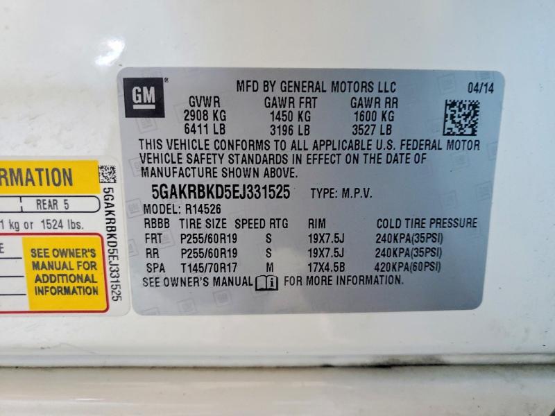 Продаж на аукціоні авто 2014 Buick Enclave, vin: 5GAKRBKD5EJ331525, номер лоту: 57302436