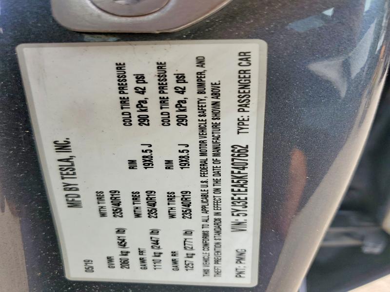 58085666 :رقم المزاد ، 5YJ3E1EA5KF407662 vin ، 2019 Tesla 3 مزاد بيع