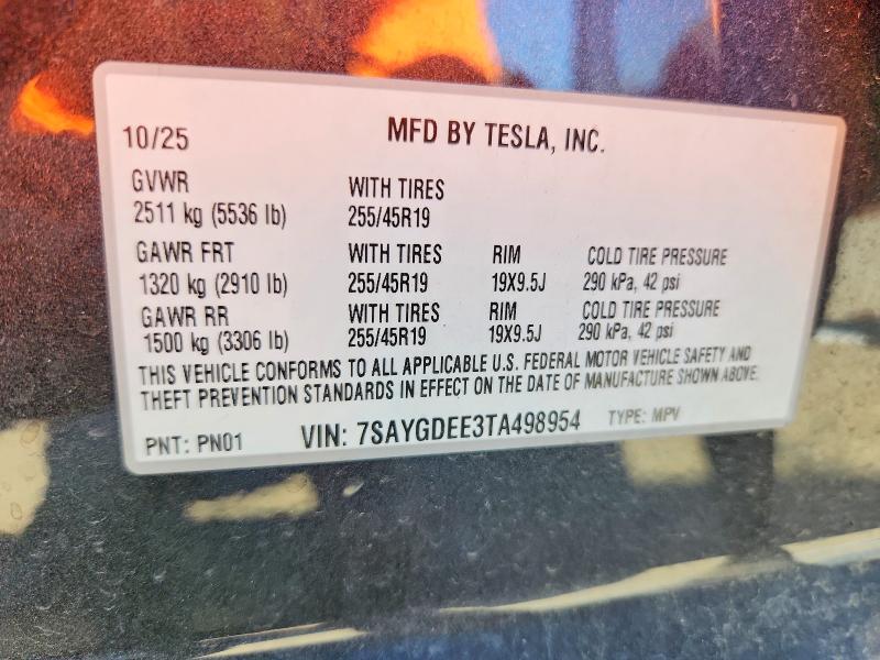 Продаж на аукціоні авто 2026 Tesla Model Y, vin: 7SAYGDEE3TA498954, номер лоту: 57228236
