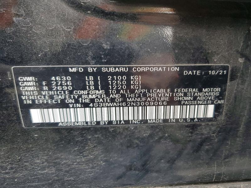 Aukcja sprzedaży 2022 Subaru Legacy, vin: 4S3BWAH62N3009066, numer aukcji: 56676046