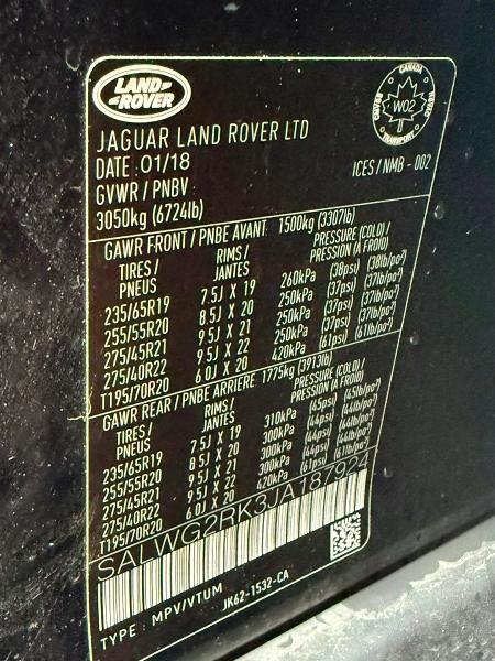 Aukcja sprzedaży 2018 Land Rover Range Rover Sport, vin: SALWG2RK3JA187924, numer aukcji: 58206426