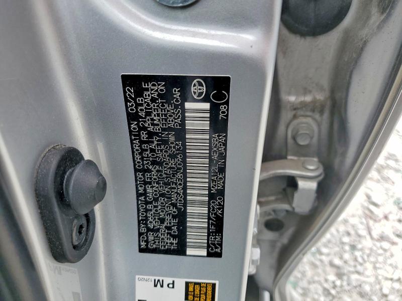 58700326 :رقم المزاد ، JTDS4MCE8NJ096134 vin ، 2022 Toyota Corolla مزاد بيع