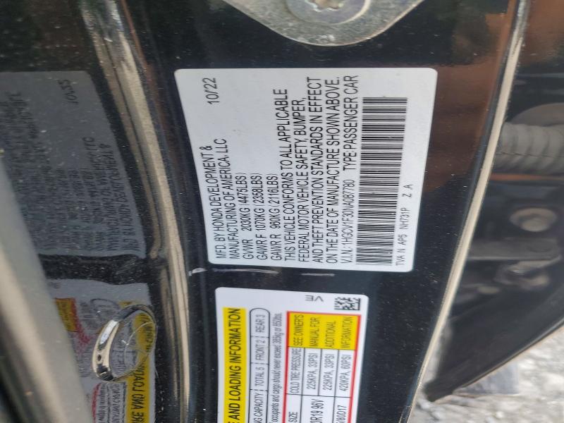 Продаж на аукціоні авто 2022 Honda Accord, vin: 1HGCV1F30NA087780, номер лоту: 57597766