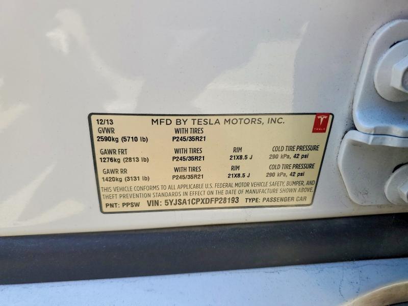 2013 Tesla Model S მანქანა იყიდება აუქციონზე, vin: 5YJSA1CPXDFP28193, აუქციონის ნომერი: 56949336