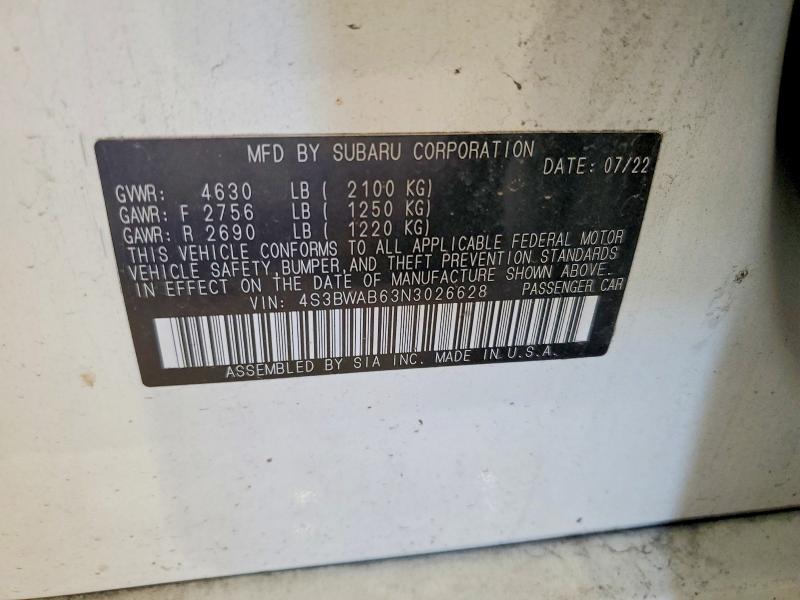 Продаж на аукціоні авто 2022 Subaru Legacy, vin: 4S3BWAB63N3026628, номер лоту: 58570026