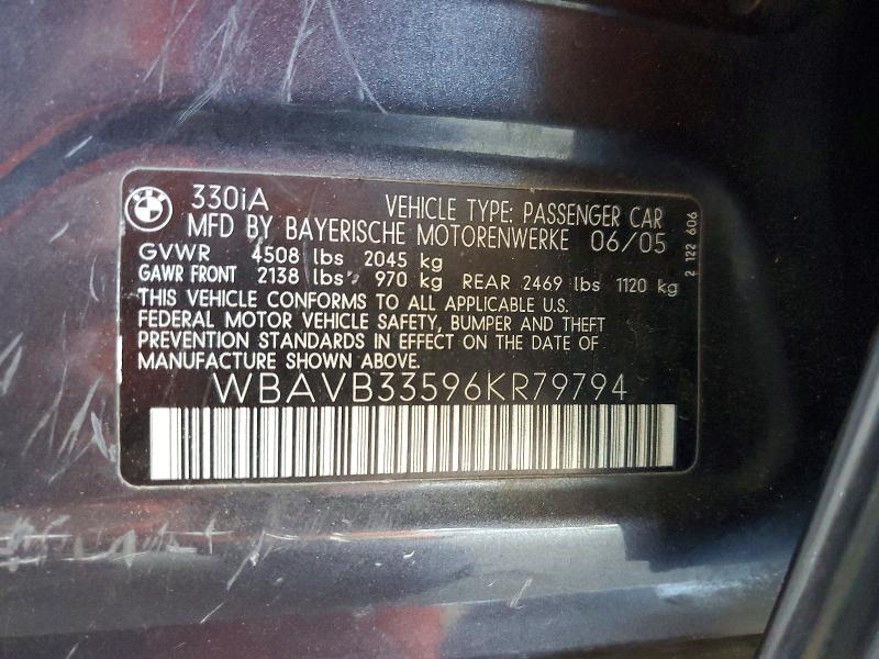 57267366 :رقم المزاد ، WBAVB33596KR79794 vin ، 2006 Bmw 330 مزاد بيع