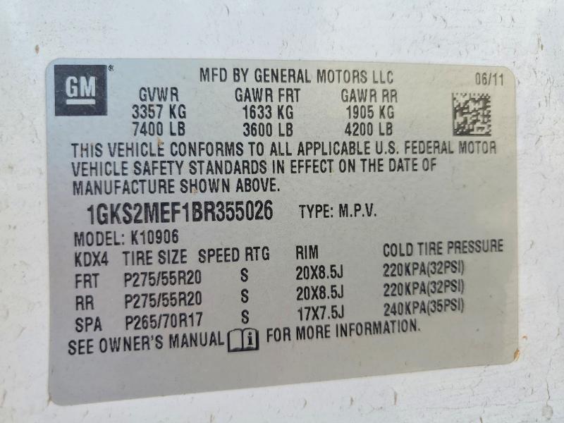 55560816 :رقم المزاد ، 1GKS2MEF1BR355026 vin ، 2011 Gmc Yukon Xl مزاد بيع