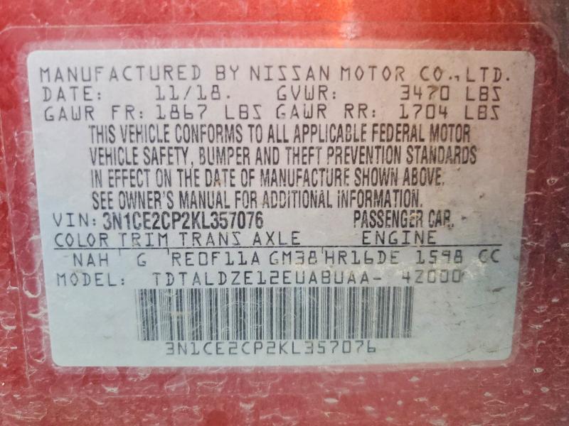 Aukcja sprzedaży 2019 Nissan Versa Note, vin: 3N1CE2CP2KL357076, numer aukcji: 59331966
