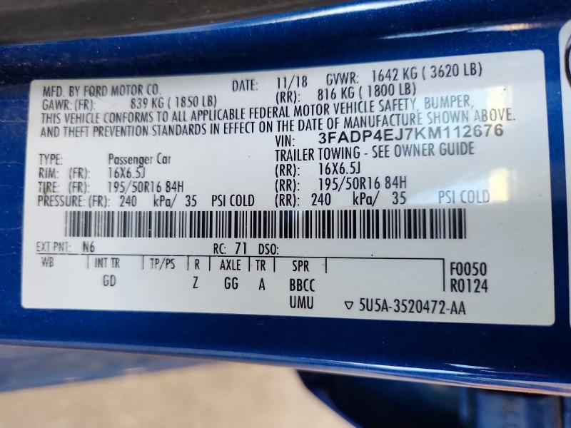 Aukcja sprzedaży 2019 Ford Fiesta, vin: 3FADP4EJ7KM112676, numer aukcji: 57179736