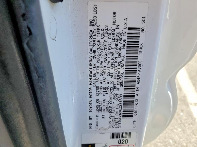 Aukcja sprzedaży 2006 Toyota Tacoma, vin: 5TETU62NX6Z293699, numer aukcji: 57164436
