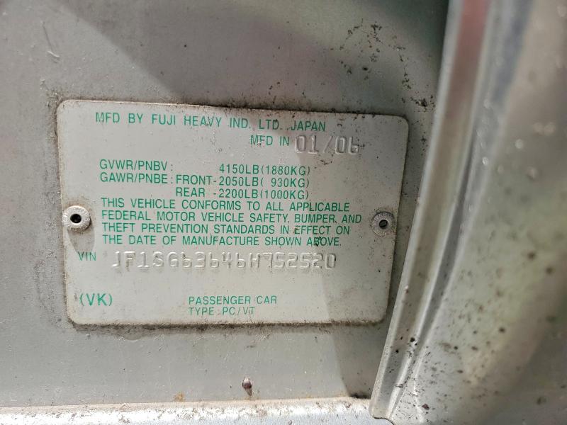 2006 Subaru Forester მანქანა იყიდება აუქციონზე, vin: JF1SG63646H752520, აუქციონის ნომერი: 56404136