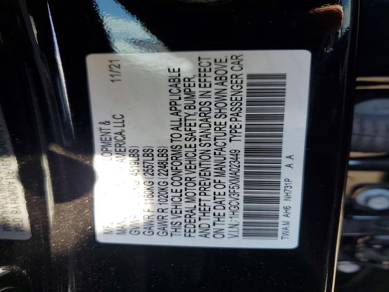 Продажа на аукционе авто 2021 Honda Accord, vin: 1HGCV3F5XMA023449, номер лота: 58562796
