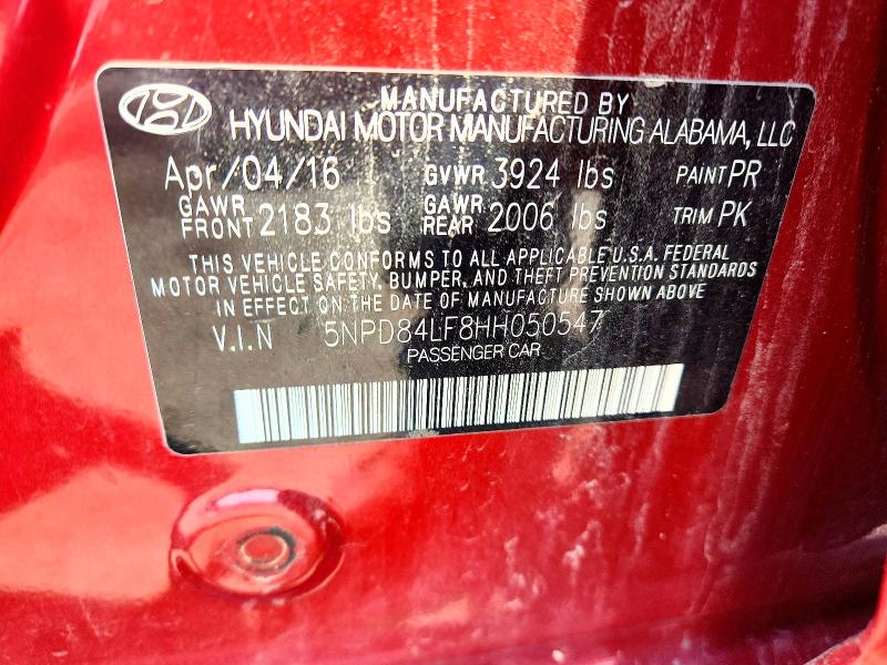 58594426 :رقم المزاد ، 5NPD84LF8HH050547 vin ، 2017 Hyundai Elantra مزاد بيع