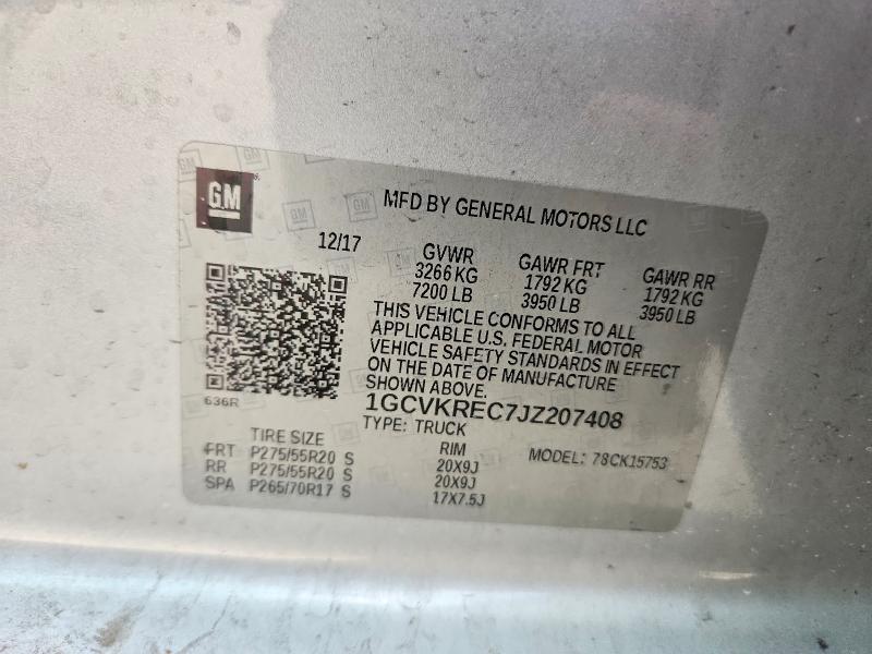 2018 Chevrolet Silverado მანქანა იყიდება აუქციონზე, vin: 1GCVKREC7JZ207408, აუქციონის ნომერი: 56733246