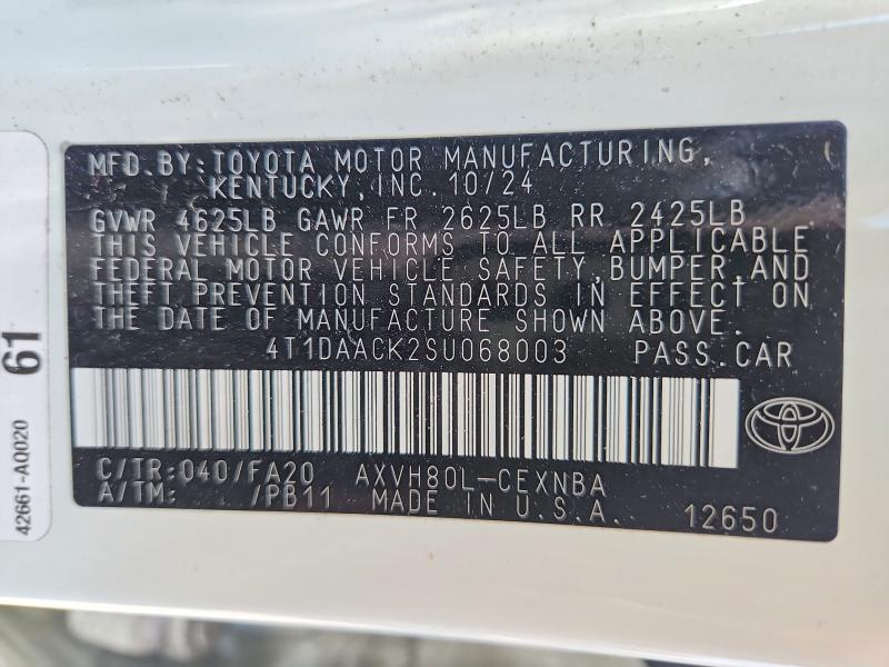 Aukcja sprzedaży 2025 Toyota Camry, vin: 4T1DAACK2SU068003, numer aukcji: 56234146
