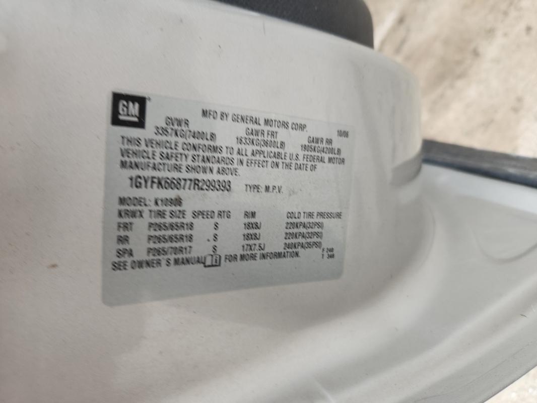 2007 Cadillac Escalade მანქანა იყიდება აუქციონზე, vin: 1GYFK66877R299393, აუქციონის ნომერი: 58349366