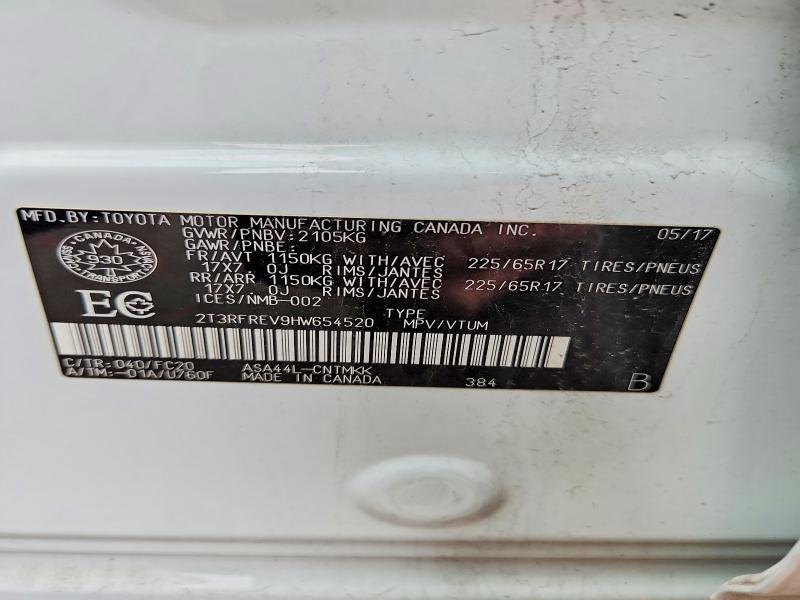 57710186 :رقم المزاد ، 2T3RFREV9HW654520 vin ، 2017 Toyota Rav4 مزاد بيع