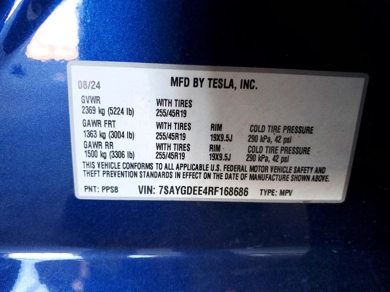 Продаж на аукціоні авто 2024 Tesla Model Y, vin: 7SAYGDEE4RF168686, номер лоту: 55905546