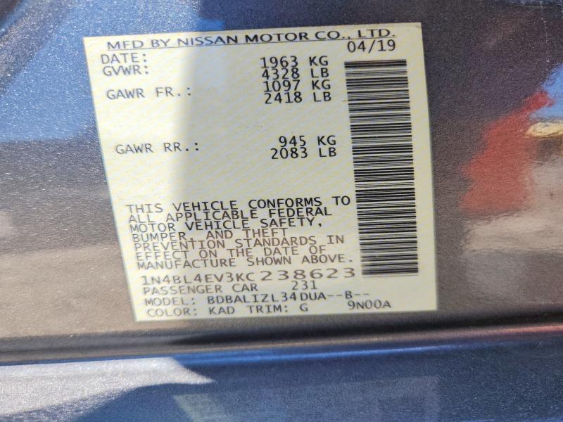 Продаж на аукціоні авто 2019 Nissan Altima, vin: 1N4BL4EV3KC238623, номер лоту: 55993796