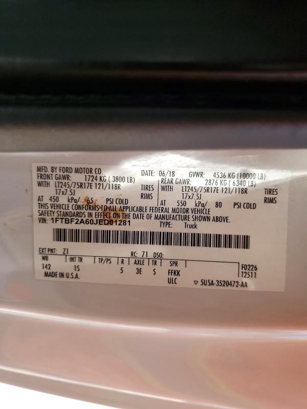 Aukcja sprzedaży 2018 Ford F250, vin: 1FTBF2A60JED01281, numer aukcji: 58933036