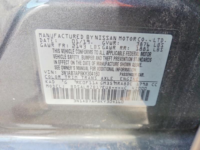 56530256 :رقم المزاد ، 3N1AB7AP8KY304160 vin ، 2019 Nissan Sentra مزاد بيع