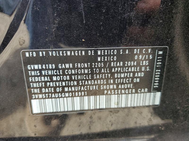 2016 Volkswagen Gti მანქანა იყიდება აუქციონზე, vin: 3VW5T7AU5GM018991, აუქციონის ნომერი: 58053956