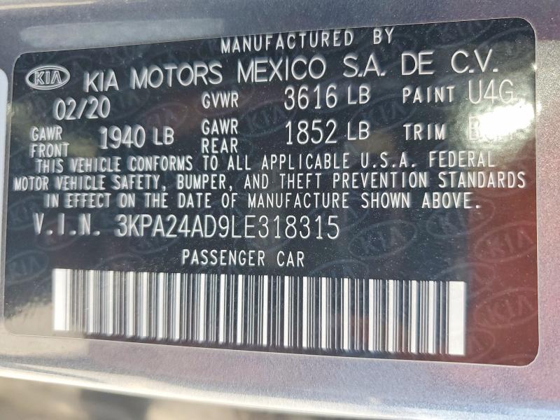 85995715 :رقم المزاد ، 3KPA24AD9LE318315 vin ، 2020 Kia Rio مزاد بيع