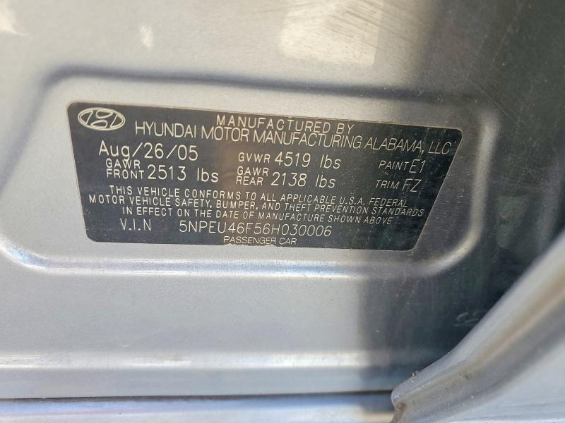 2006 Hyundai Sonata მანქანა იყიდება აუქციონზე, vin: 5NPEU46F56H030006, აუქციონის ნომერი: 56304096