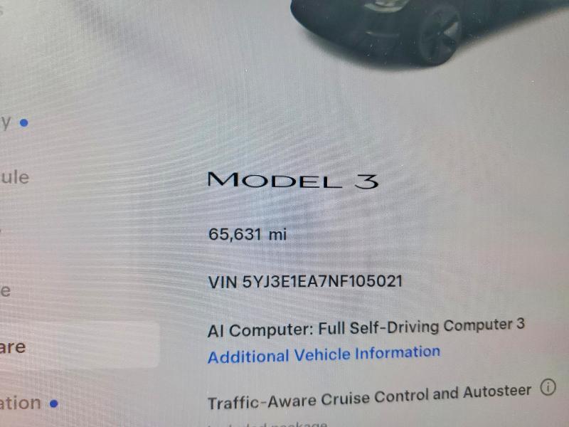 Aukcja sprzedaży 2022 Tesla Model 3, vin: 5YJ3E1EA7NF105021, numer aukcji: 57943806
