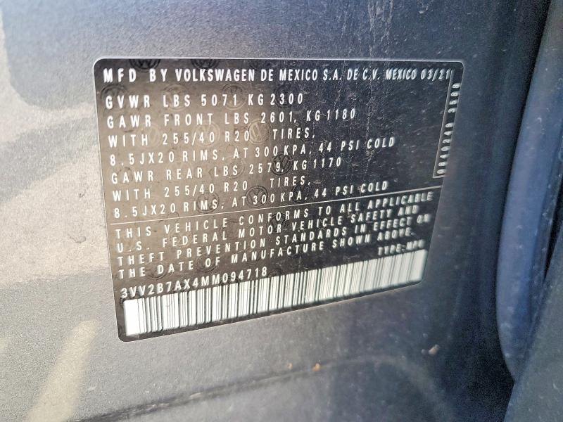 Продажа на аукционе авто 2021 Volkswagen Tiguan, vin: 3VV2B7AX4MM094718, номер лота: 57507556