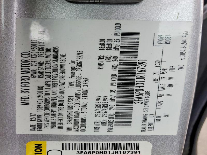 Продажа на аукционе авто 2018 Ford Fusion, vin: 3FA6P0HD1JR167391, номер лота: 58297106