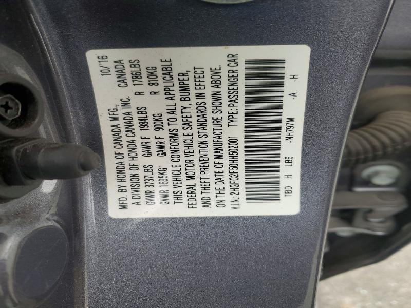 Aukcja sprzedaży 2017 Honda Civic, vin: 2HGFC2F50HH502001, numer aukcji: 57061636