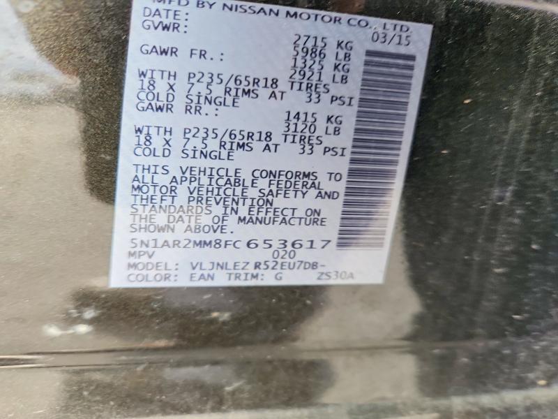 59309296 :رقم المزاد ، 5N1AR2MM8FC653617 vin ، 2015 Nissan Pathfinder مزاد بيع